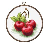 Luca-S Cross Stitch Kit with Hoop Included Cherries, BC103, Counted Cross Stitch Kit for Adults, Needlecraft and Embroidery Kit