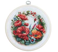 Luca-S Cross Stitch Kit with Hoop Included Composition with Poppies, BC209, Counted Cross Stitch Kit for Adults, Needlecraft and Embroidery Kit