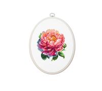 Luca-S Cross Stitch Kit with Hoop Included Coral Charm’’ Peony, BC205, Counted Cross Stitch Kit for Adults, Needlecraft and Embroidery Kit