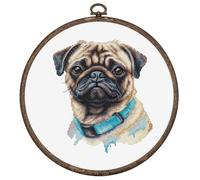 Luca-S Cross Stitch Kit with Hoop Included Pug, BC230, Counted Cross Stitch Kit for Adults, Needlecraft and Embroidery Kit