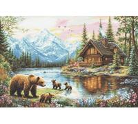 Luca-S Petit Point Kit Gold - Cubs‚ Adventure, G726, Counted Cross Stitch Kit for Adults, Needlecraft and Embroidery Kit