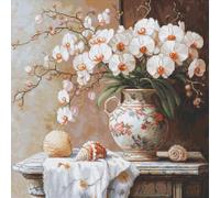 Luca-S Petit Point Kit Gold - The Elegance of The Orchid, G714, Counted Cross Stitch Kit for Adults, Needlecraft and Embroidery Kit