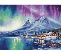 Luca-S Petit Point Kit Northern Lights, G705, Counted Cross Stitch Kit for Adults, Needlecraft and Embroidery Kit