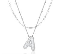 LUCA SMITH Initial Necklaces for Women, Dainty Balloon Bubble Letter, Name Letter Alphabet Pendant Layered Choker Chain Jewelry Gift, Brass, Cubic Zirconia
