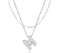 LUCA SMITH Initial Necklaces for Women, Dainty Balloon Bubble Letter, Name Letter Alphabet Pendant Layered Choker Chain Jewelry Gift, Brass, Cubic Zirconia