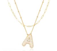 LUCA SMITH Initial Necklaces for Women, Dainty Balloon Bubble Letter, Name Letter Alphabet Pendant Layered Choker Chain Jewelry Gift, Brass, Cubic Zirconia