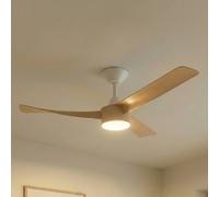 Lucande Airona LED ceiling fan, white/wood, DC, quiet, dimmable