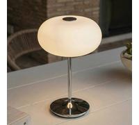 Lucande Anoria LED rechargeable table lamp, chrome/white, glass, IP44, USB