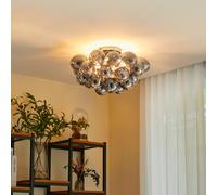 Lucande bubble ceiling light Diborah, smoky grey, glass, Ø 50 cm, G9