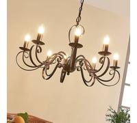 Lucande Caleb chandelier, 8-bulb, rust-coloured, metal, E14
