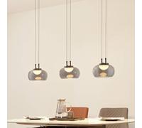 Lucande Dain 3-bulb LED pendant light, smoke grey, glass