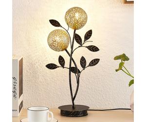 Lucande Evory table lamp, 48 cm, 2-bulb, black/gold, G9