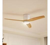 Lucande Faipari LED ceiling fan, light wood, DC, 132 cm
