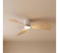 Lucande Faipari LED ceiling fan, white/rattan, DC, 132cm