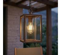 Lucande Ferda outdoor hanging light, brown, IP44, glass, E27
