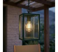 Lucande Ferda outdoor hanging light, green, IP44, glass, E27