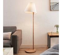 Lucande floor lamp Jinda, white, wood, fabric, 160 cm, E27
