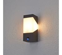 Lucande Kiran outdoor wall light, sensor, grey, IP44, E27