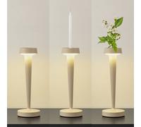 Lucande LED battery-operated candle holder Lea, vase, beige, 28 cm