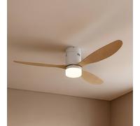 Lucande LED ceiling fan Kayu, white/wood, DC, 132 cm