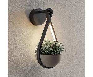 Lucande LED outdoor wall light Florka, natural stone, hanging basket