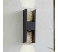 Lucande LED outdoor wall light Lavrin, black/marble, aluminium