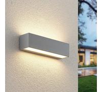 Lucande Lengo 25 cm silver LED outdoor wall lamp, up/down, 3,000K