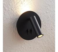 Lucande Magya LED wall light, black, 2-bulb, round
