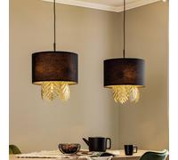 Lucande Malviras fabric hanging light, leaf decoration 2-bulb.
