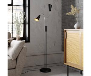 Lucande Medira floor lamp, black, 2-bulb, adjustable, GU10