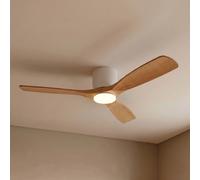 Lucande Moneno Smart LED ceiling fan, white/wood, Tuya