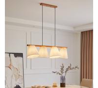 Lucande pendant light Jinda, white, wood, fabric, 120 cm, E27