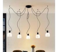 Lucande Serina hanging lamp, 5-bulb, glass white