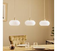Lucande Sharvil pendant light, 3-bulb, white, glass, 97cm