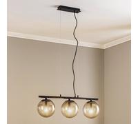 Lucande Sotiana hanging light, 3-bulb, long, black