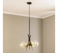 Lucande Sotiana hanging light, 3-bulb, round, brass