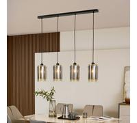Lucande Sterzy pendant light, 105 cm long, grey, glass, 4-bulb.