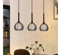 Lucande Tetira hanging lamp, 3-bulb, long, black