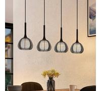 Lucande Tetira hanging lamp, 4-bulb, long, black