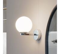 Lucande wall light Bidolo, chrome-coloured, glass, Ø 12 cm, IP44