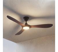 Lucande Winrod LED Outdoor Ceiling Fan, Dark Wood, dimmable
