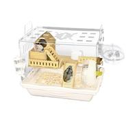 Lucaqina Hamster Habitat Hamster Cage Gerbil C-age Pet Observation Transparent Cage With Litter Area, Wooden Ramp, Platforms, Hut, Exercise Wheel For Small Animal Easy Assembly Breathable Gerbils Home
