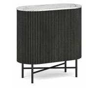 Lucas Black 65cm Mini 2 Door Fluted Curved Sideboard with White Marble Top