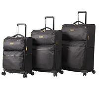 Lucas Designer Luggage Collection - 3 Piece Softside Expandable Ultra Lightweight Spinner Suitcase Set - Travel Set Includes 20 Inch Carry On, 24 Inch & 28 Inch Checked Suitcases (Black)