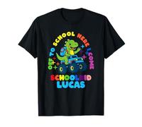 Lucas Schoolchild Personalized Back to School Dino Truck T-Shirt
