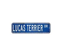 Lucas Terrier Street Sign Dog Mom Gift Metal Sign 3x12in Personalized Weatherproof Aluminum Sign Farmhouse Plaque Tin Sign for Home Outside Farm Garden Garage