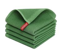 Lucaser Kitchen Tea Towels Made of 100% Cotton with Waffle Pattern, Ultra Soft, Absorbent, Quick Drying Tea Towels, Green, 34 x 34 cm
