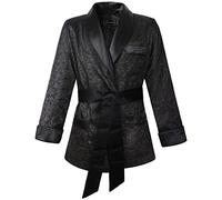 Lucasini Mens Satin Smoking Jacket Fully Lined, Chinese Brocade, Medium