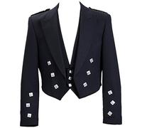 Lucasini Mens Scottish Prince Charlie Kilt Jacket with Vest, Black, 46