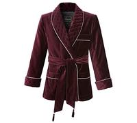 Lucasini Mens Smoking Jacket Velvet Fully Lined, Burgundy, L